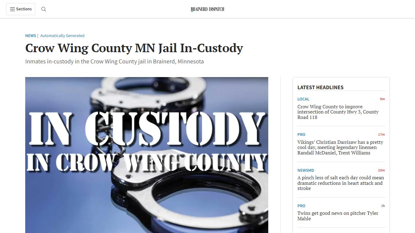 Crow Wing County MN Jail In-Custody - Brainerd Dispatch