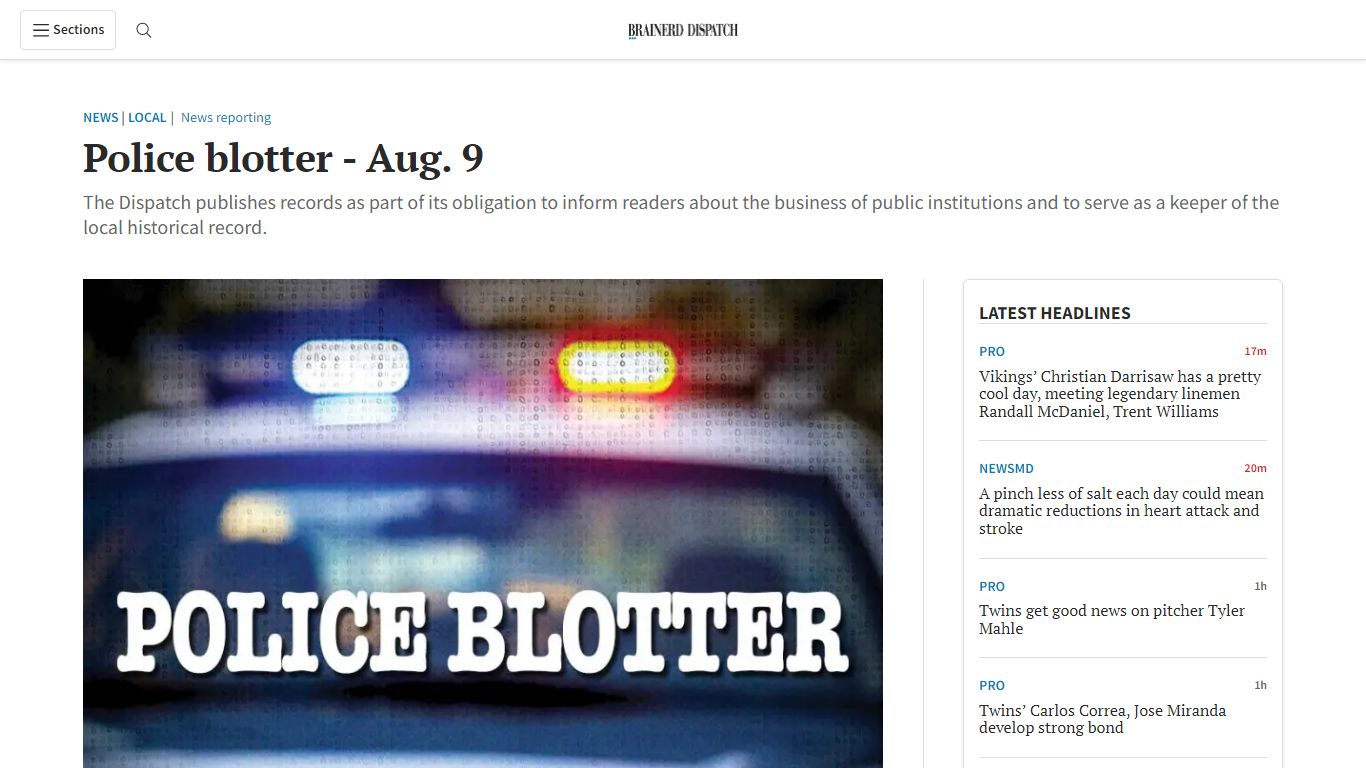 Police blotter - Aug. 9 - Brainerd Dispatch | News, weather, sports ...