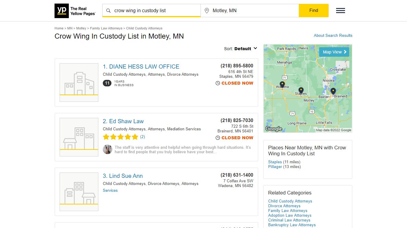 Crow Wing In Custody List in Motley, MN with Reviews - YP.com